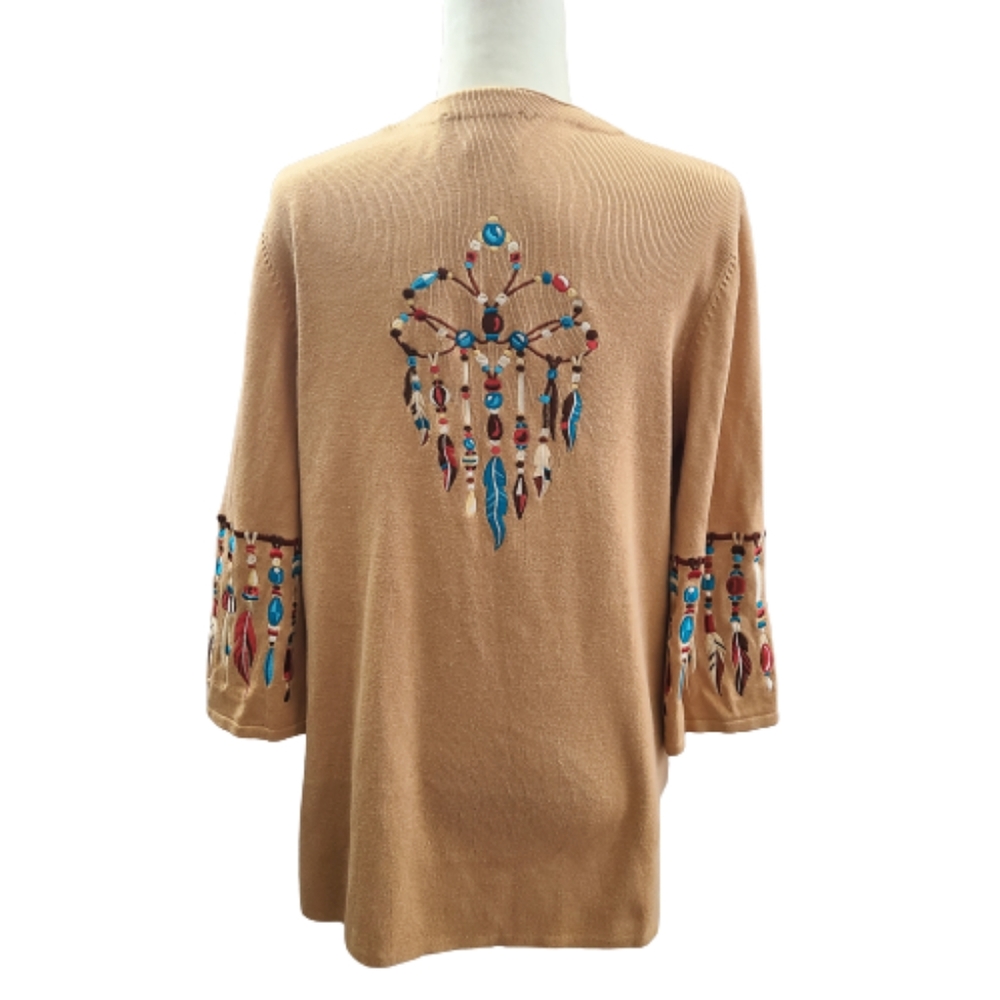 Bob Mackie Dream Catcher Embroidered Cardigan Sweater Size Medium